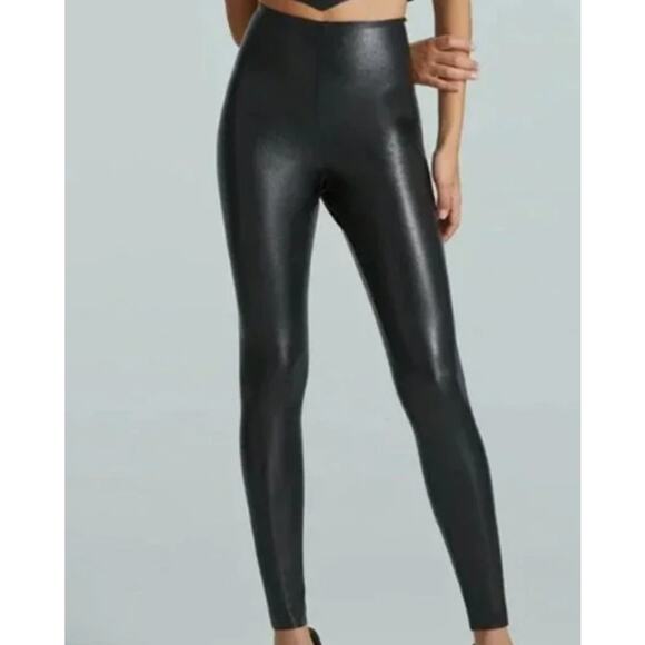 Commando Legging Women Small Black Faux Leather Compression Moto Biker High Rise - Picture 1 of 7